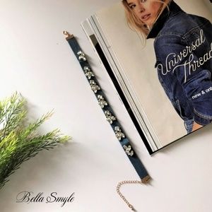 "Lina" Denim Choker Necklace With Rhinestones